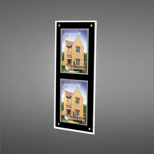 2 x A4 Portrait Framed Wall Mounted LED Light Pocket Kit